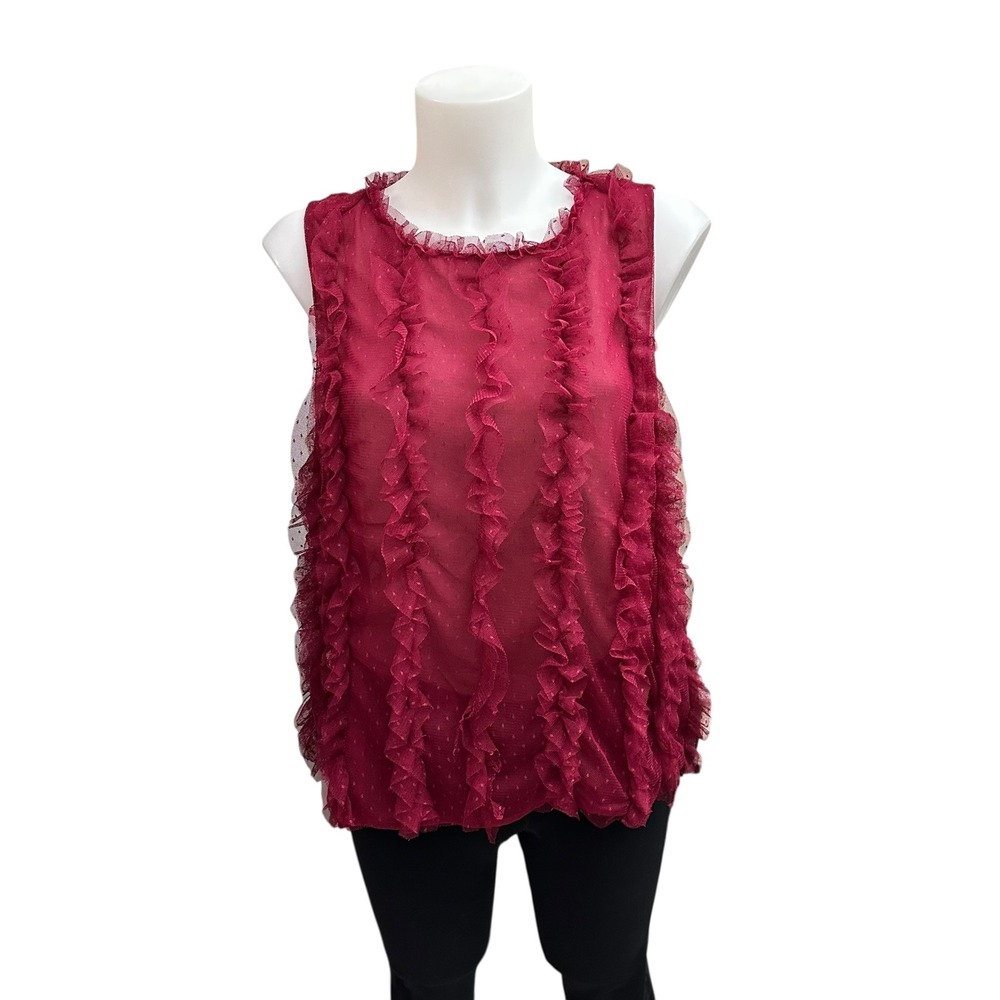 Anthropologie Maeve Maroon Ruffled Chiffon Sleeveless Top Medium Boho Balletcore
